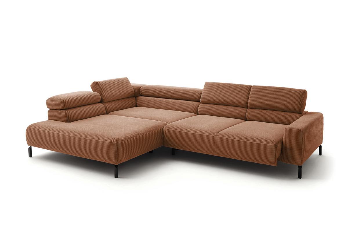 ECKSOFA DELIA Braun Cord Relaxfunktion - Schwarz/Braun, Textil/Metall (276/219cm) - KAWOLA