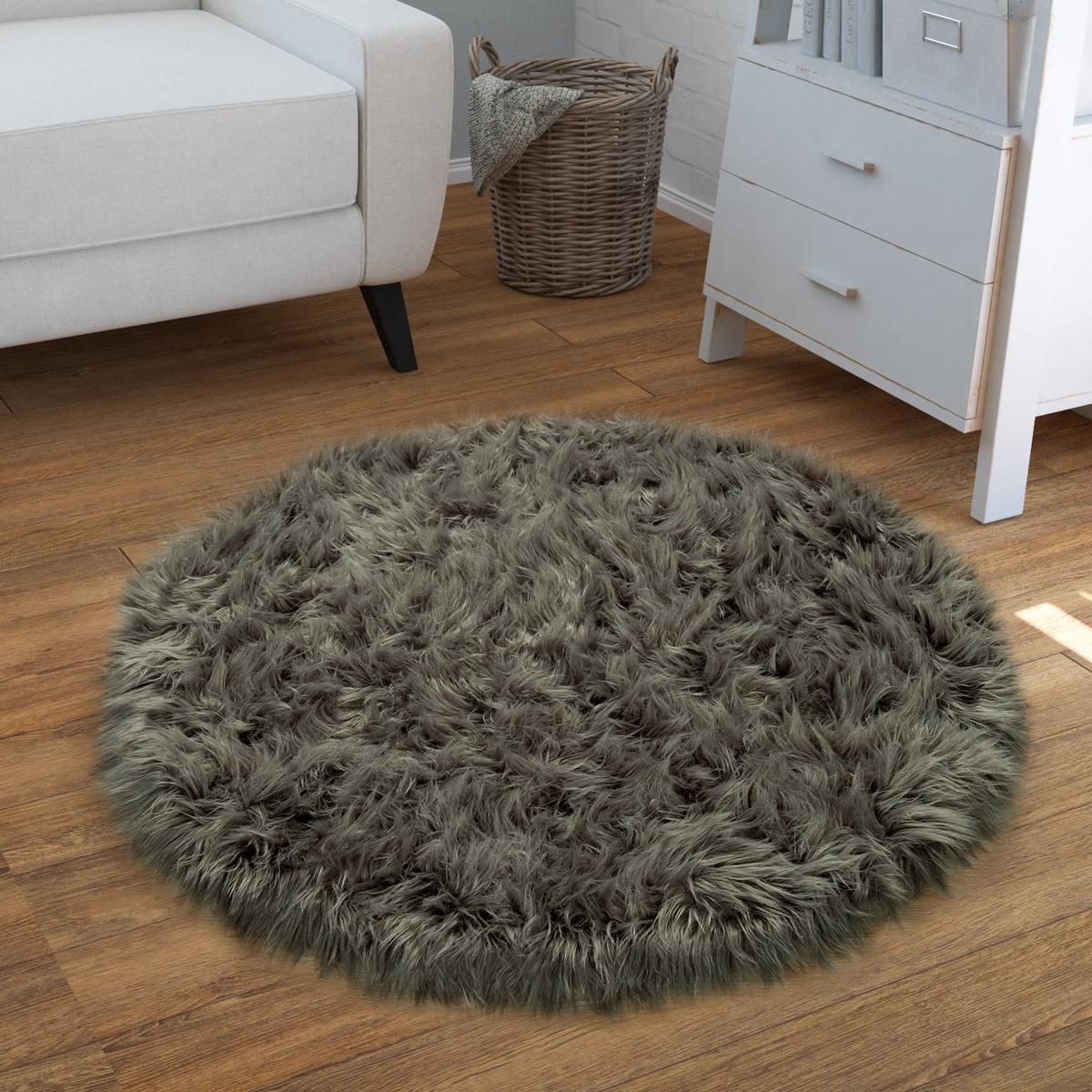 HOCHFLORTEPPICH Waschbar, einfarbig, Anthrazit, Ø 90 cm - Anthrazit, Textil (90/90cm) - KADIMA DESIGN