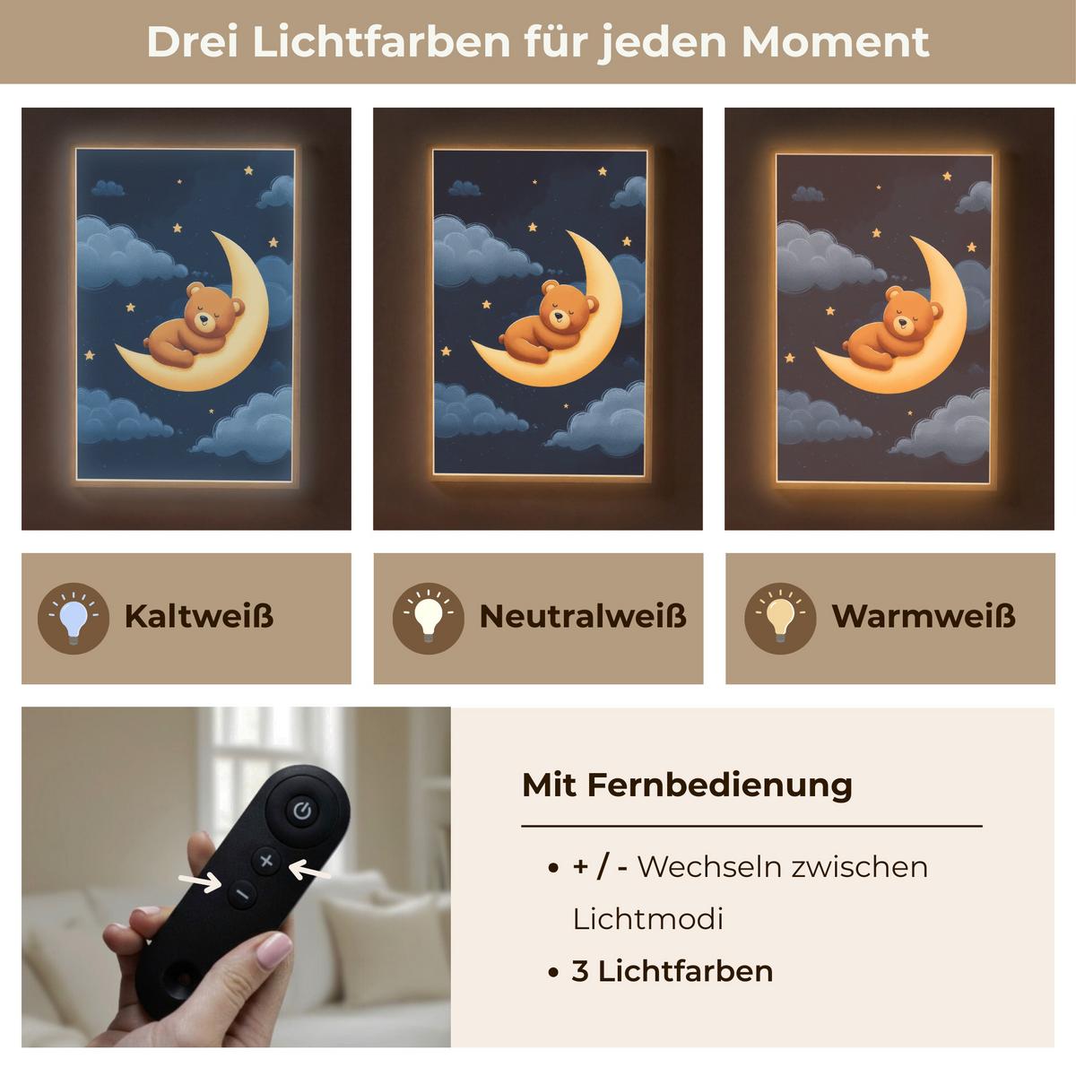 NACHTTISCHLAMPE MIT AKKU Teddybär - Mond - Wolken - Sterne 60x90 cm - Dunkelblau, Holzwerkstoff (8/60/90cm) - OnlyWow