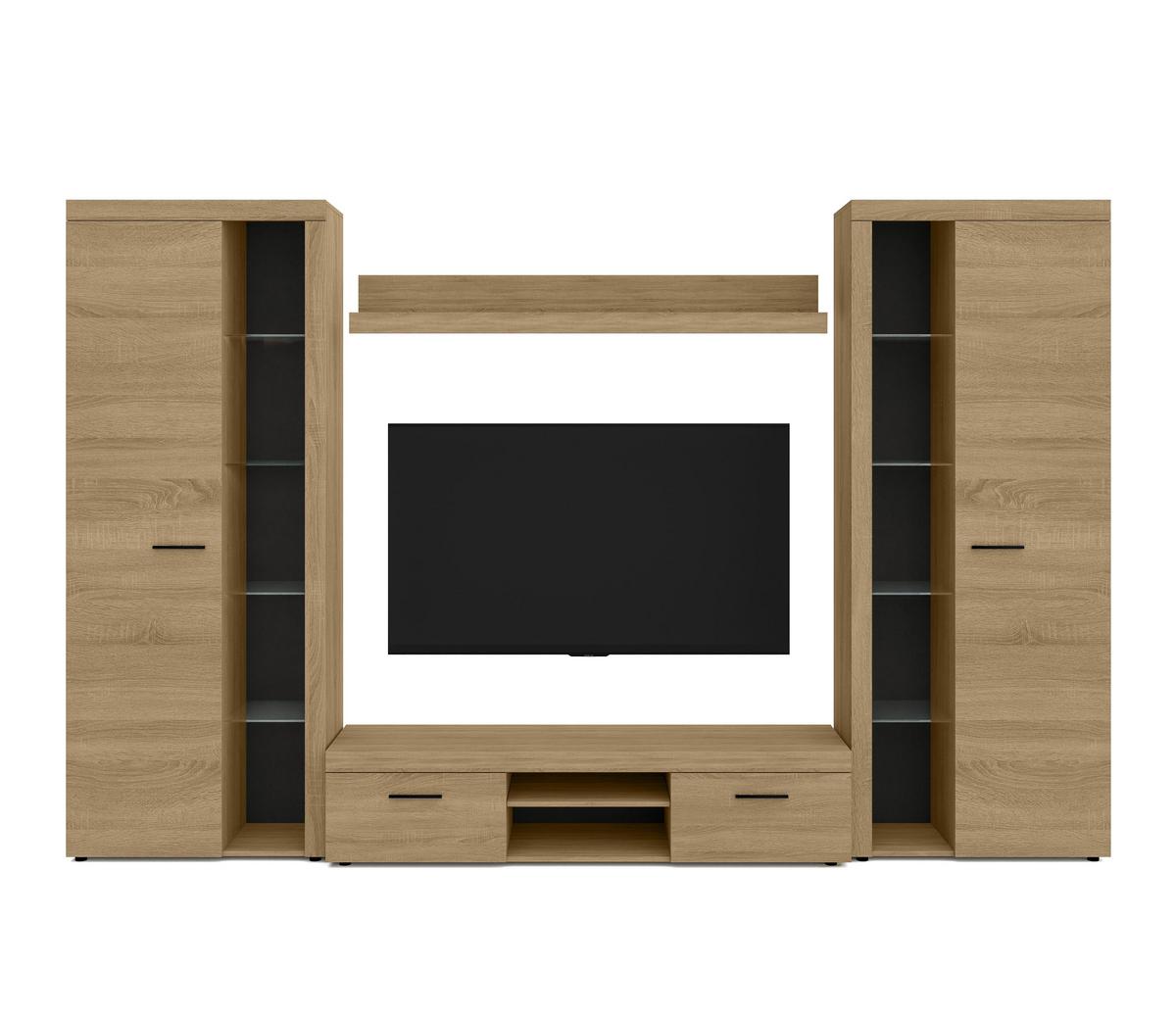 WOHNWAND Spacoro XL Geölte Eiche 300/190/40 cm Viel Stauraum ohne LED - Eichefarben, Holzwerkstoff/Kunststoff (300/190/40cm) - AX Living