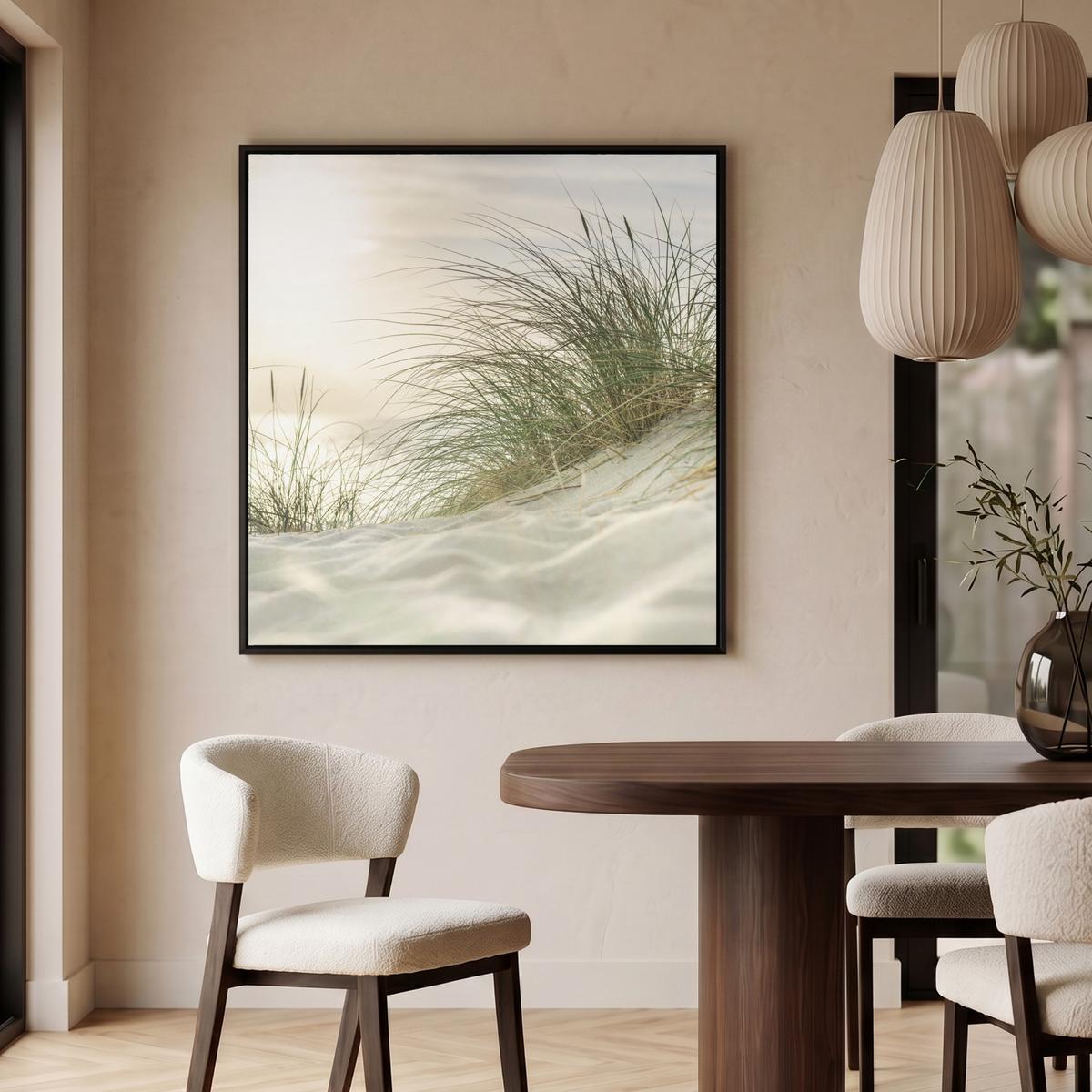 LEINWAND Bilder mit Rahmen - Dünen mit Strandhafer in der Sonne des Nationalparks Schleswig-Holsteinisches Wattenmeer - 90x90 - Creme, Textil (90/90cm) - MuchoWow