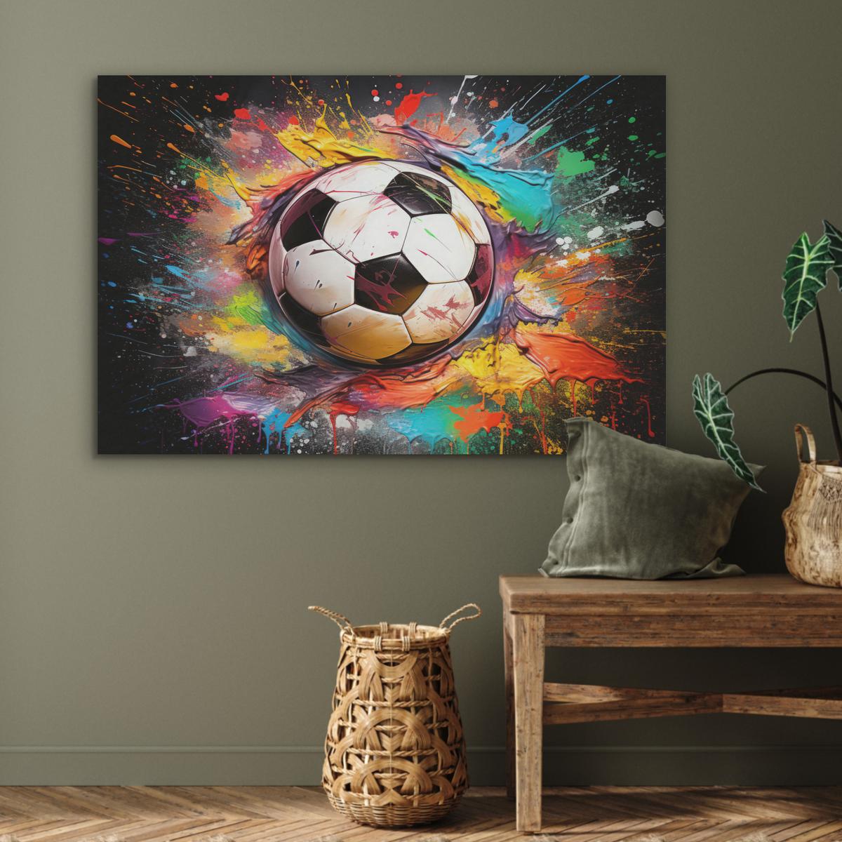AKUSTIKBILD Fußball - Farbe - Farben - Schwarz - Weiß Wandbild Wohnzimmer 100x70 cm - Weiß, Kunststoff (100/70/0.9cm) - MuchoWow