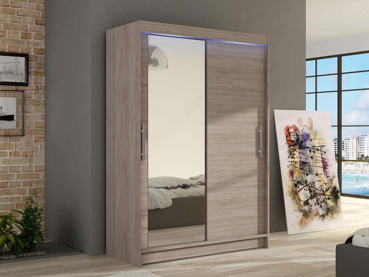 KLEIDERSCHRANK Miami VI, mit RGB LED Beleuchtung - Silberfarben/Trüffeleichefarben, Holzwerkstoff/Kunststoff (120/200/58cm) - MIRJAN24