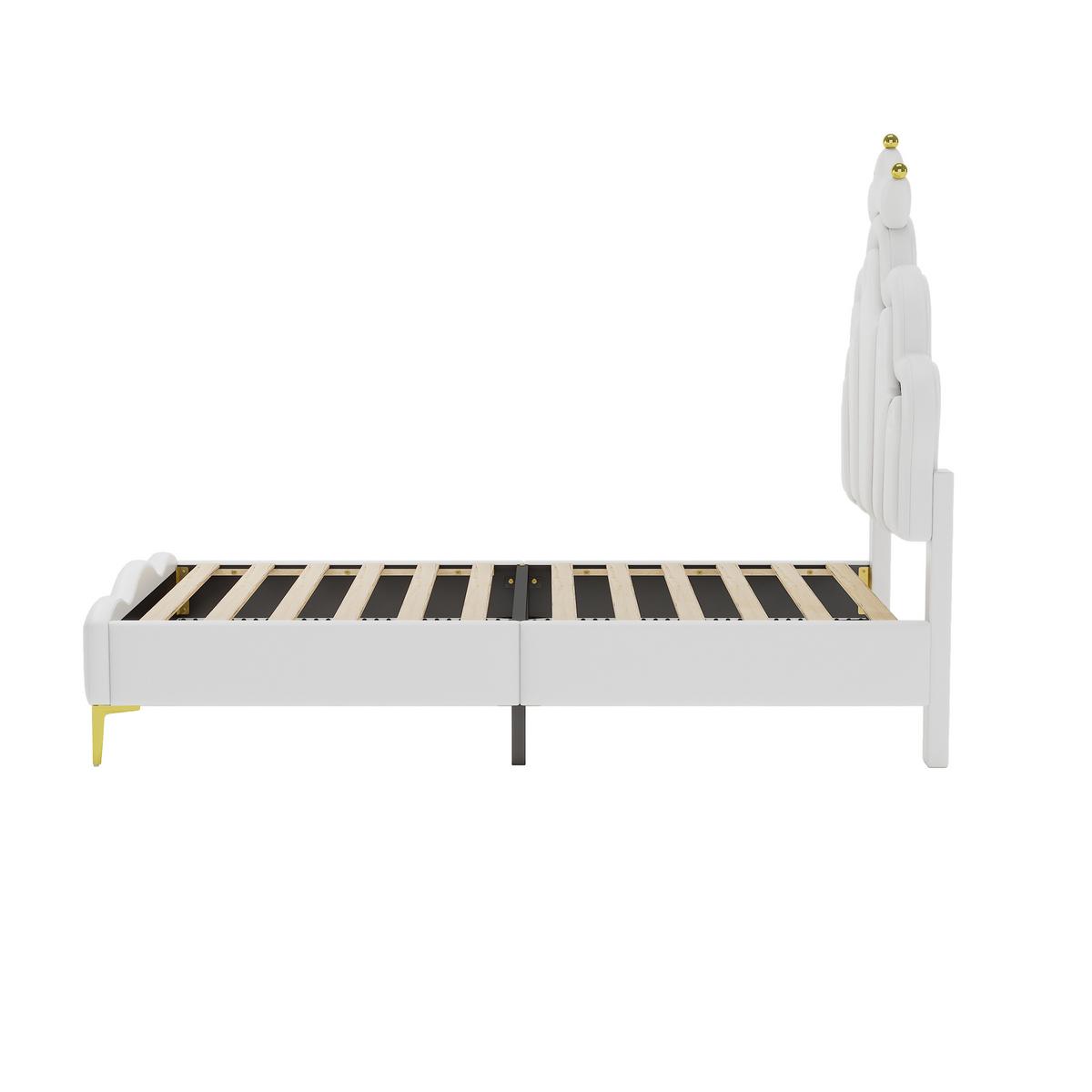 POLSTERBETT pu prinzessinnen design 90x200cm mit led - Weiß, Leder (90/200cm) - Urban Meuble
