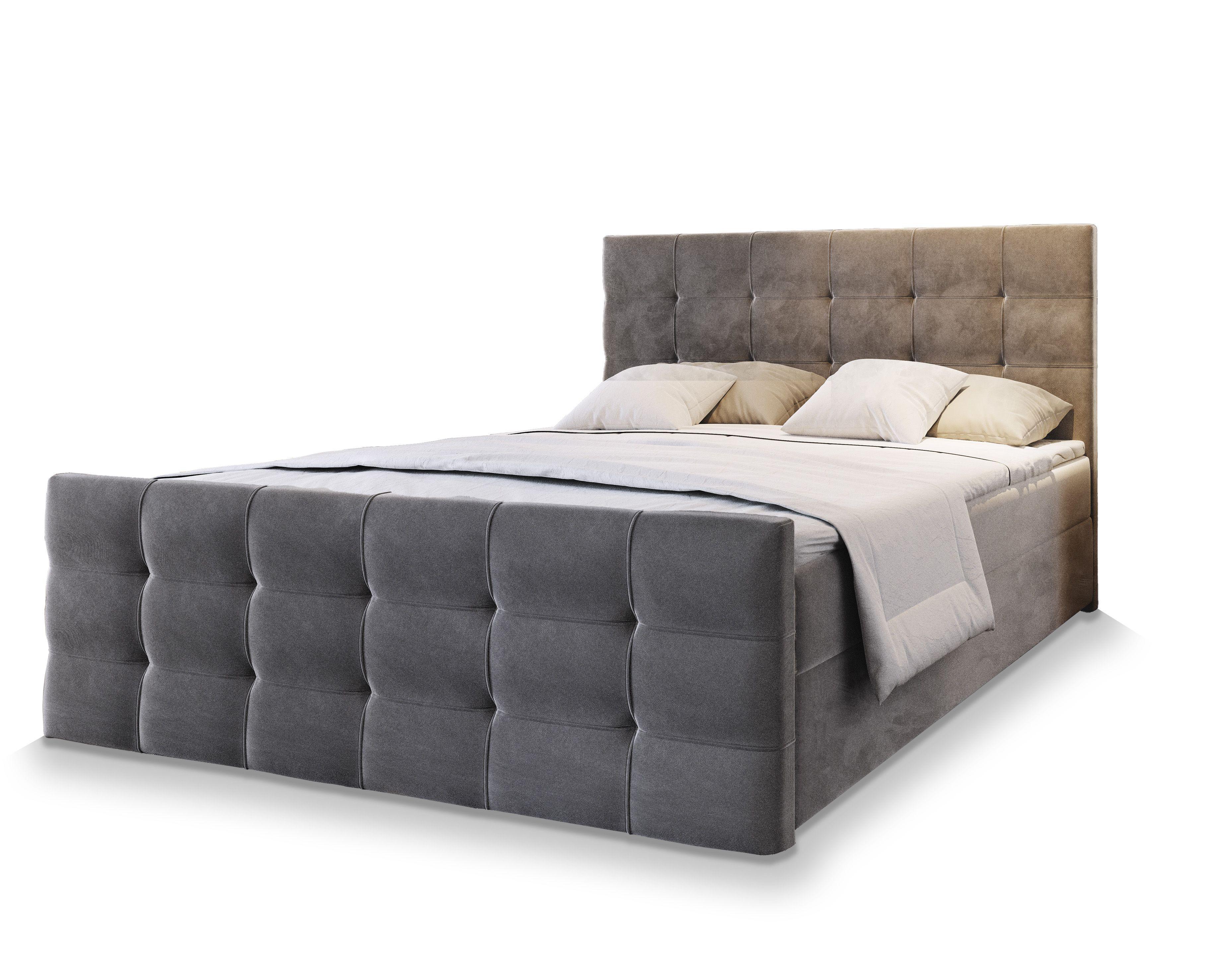 BOXBETT AMON 140x200 cm mit Matratze und Topper - Grau - Grau, Holz (140/200cm) - MASSENO