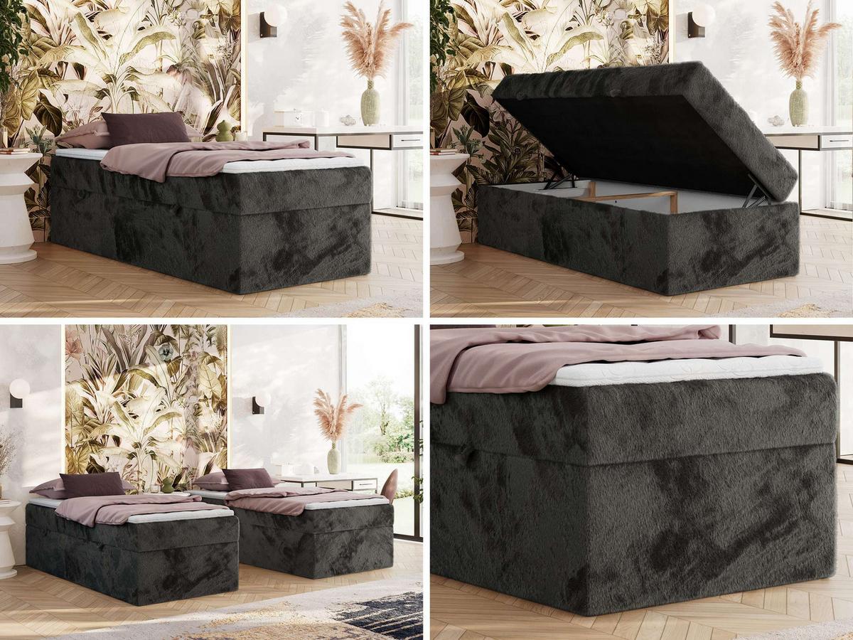 BOXBETT ZERO 90/200 - Dunkelgrau Plüsch - H4 - Topper T25 - Dunkelgrau, Textil (90/200cm) - MKS