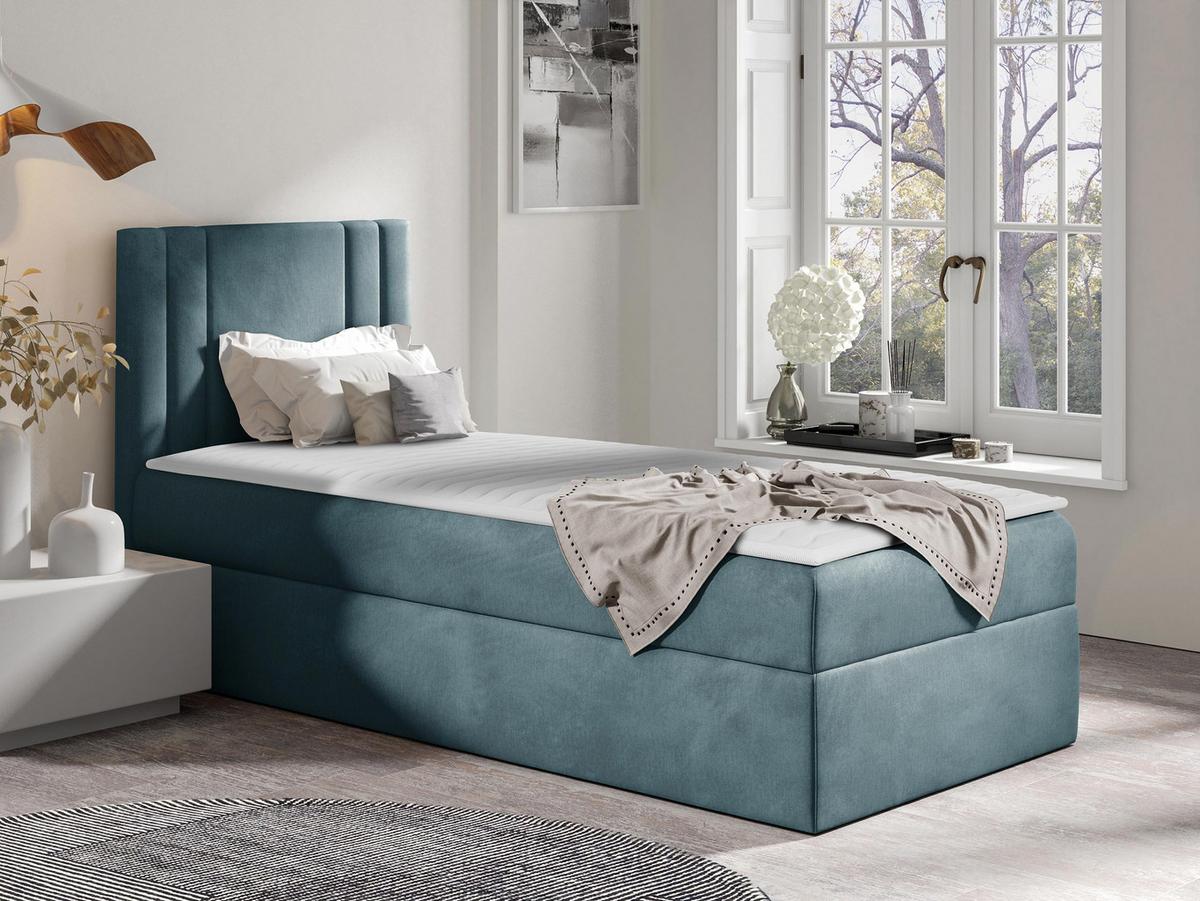 BOXBETT Carmen Mini, Seite zum Öffnen des Bettkastens: Links - H3 - Blaugrau, Holz (90/200cm) - MIRJAN24