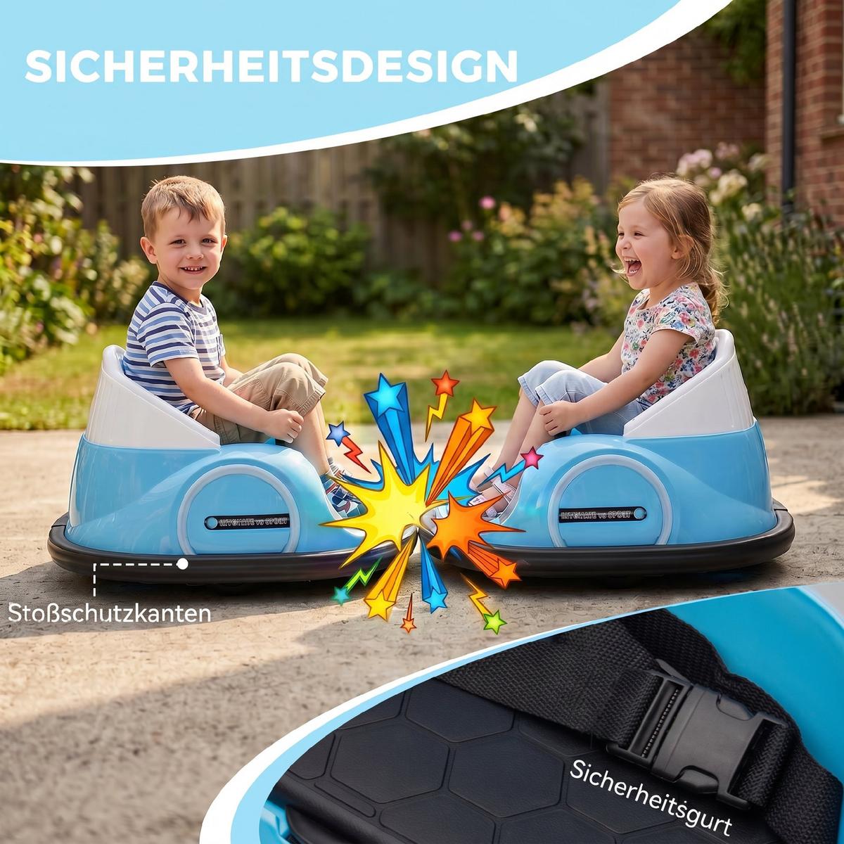 12V Kinder Autoscooter mit 2,4 G Fernbedienung, Elektro Bumper mit Musik - Blau, Kunststoff (66.5/64.5/39cm) - AIYAPLAY