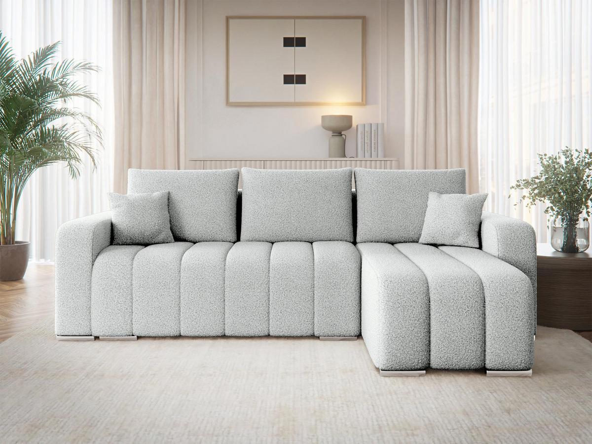 ECKSOFA Pufetto Boucle - Silberfarben/Hellgrau, Holz/Textil (244/147cm) - MIRJAN24