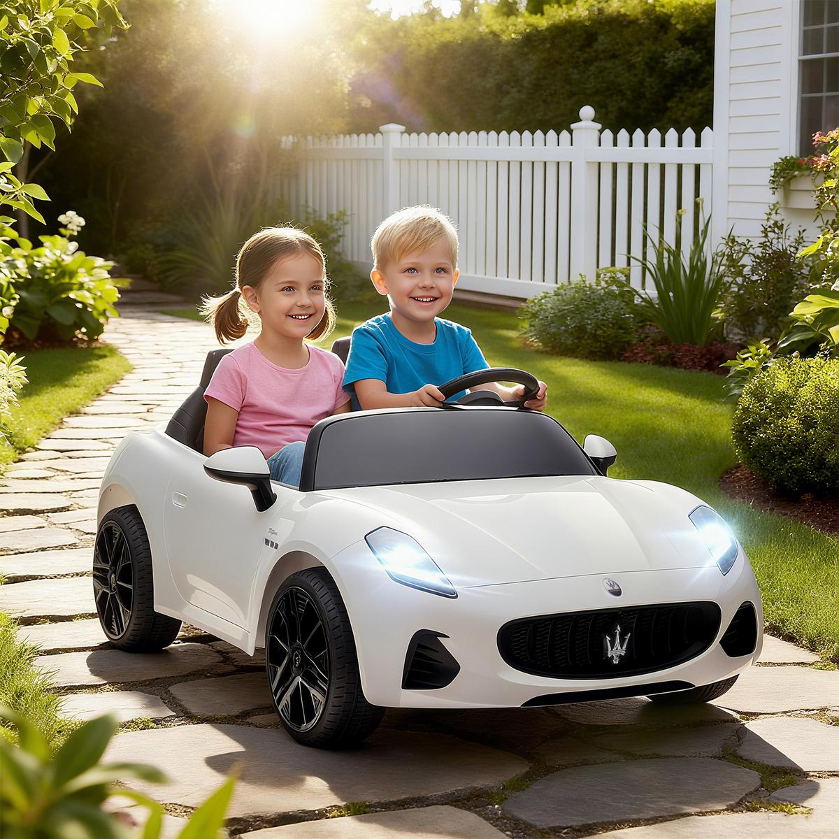 MASERATI Kinder-Elektroauto Metall Kunststoff Weiß - Weiß, Metall (120/72/50cm) - AIYAPLAY