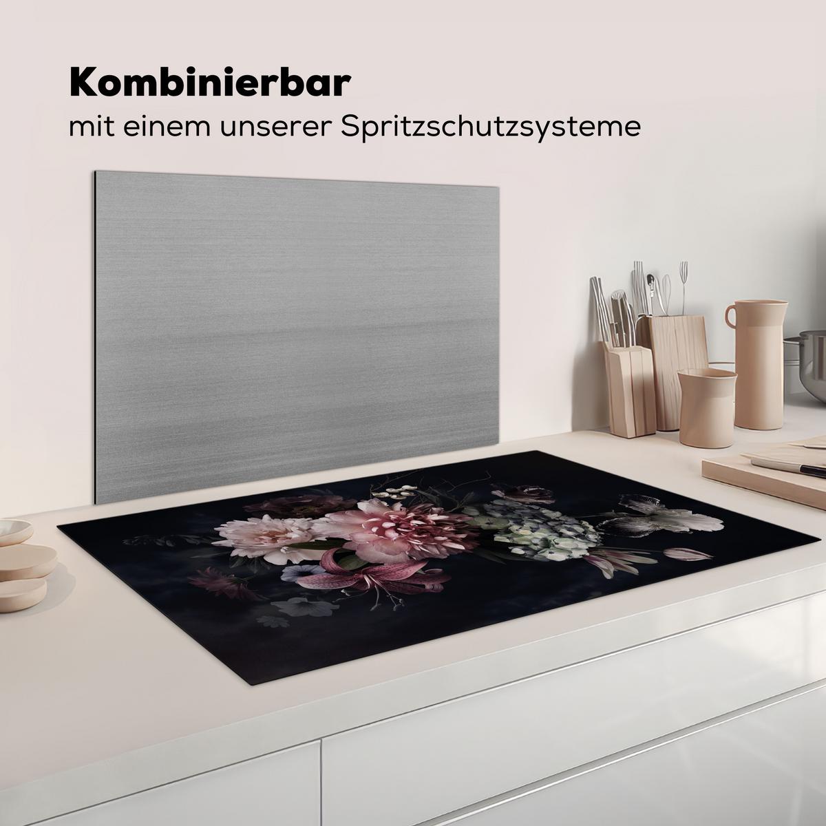 HERDABDECKPLATTE Blumen - Vintage - Pastell - Rosa - Weiß Induktionsschutz 91.6x52.7 cm - Altrosa, Kunststoff (91.6/52.7/0.2cm) - MuchoWow