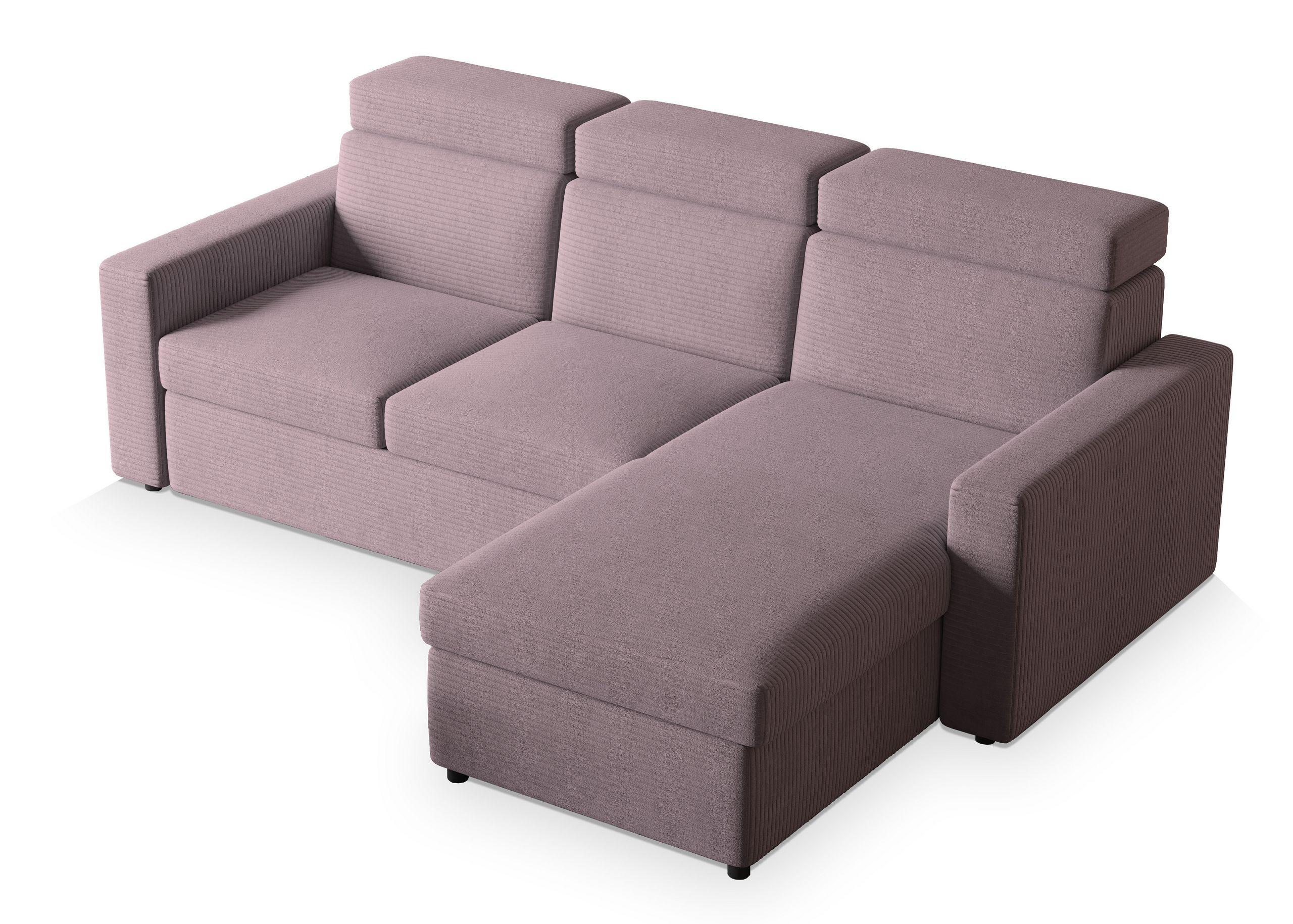 ECKSOFA PADWA Lila Kordstoff mit Schlaffunktion - Lila/Schwarz, Holz/Kunststoff (227/168cm) - MASSENO