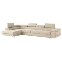 ECKSOFA VICENTE Creme Velours-Stoff mit Schlaffunktion - Creme, Holz (346/202cm) - MASSENO