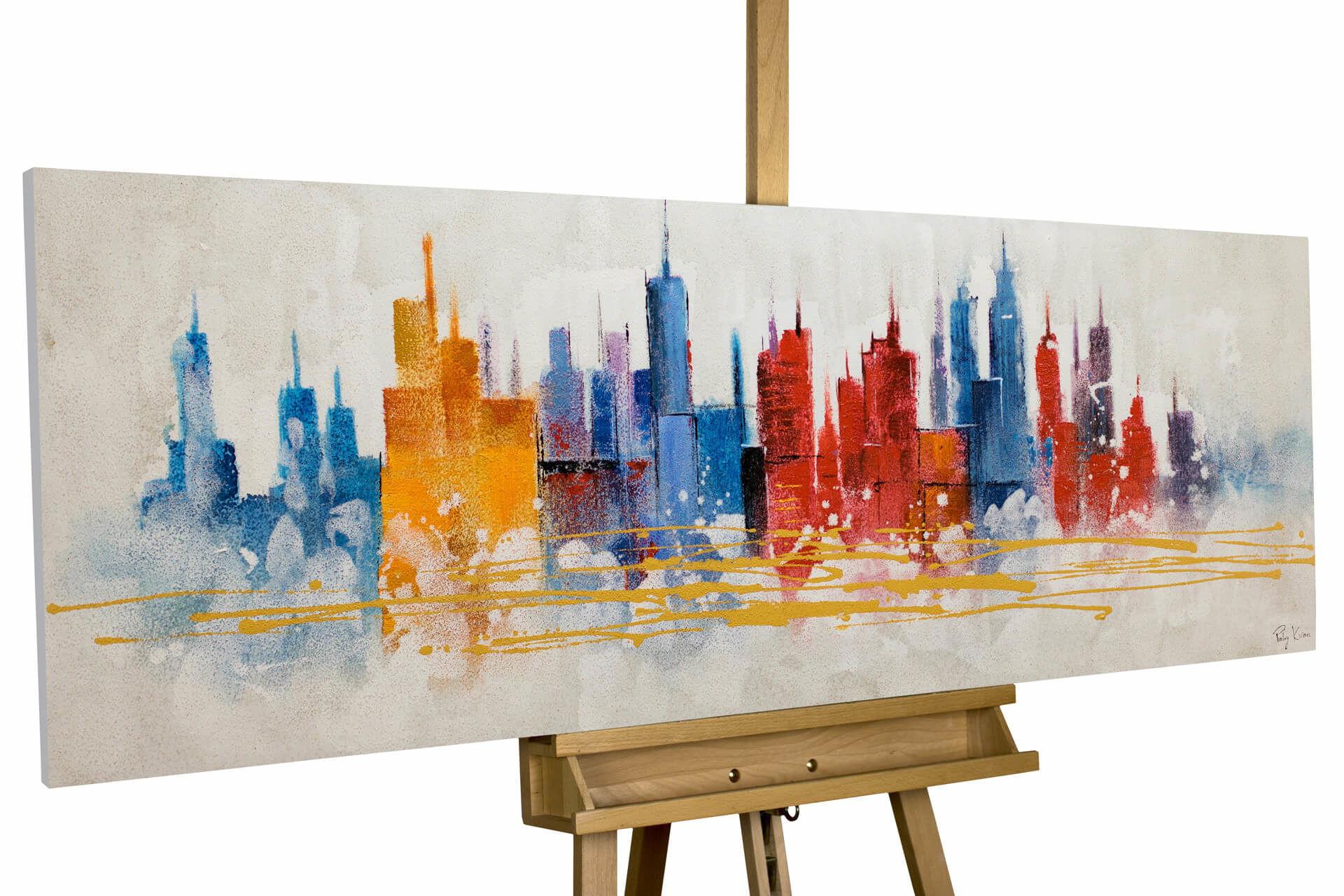 ACRYLBILD HANDGEMALT 150/50 cm - Blau/Gelb, Holz/Textil (150/50cm) - KUNSTLOFT