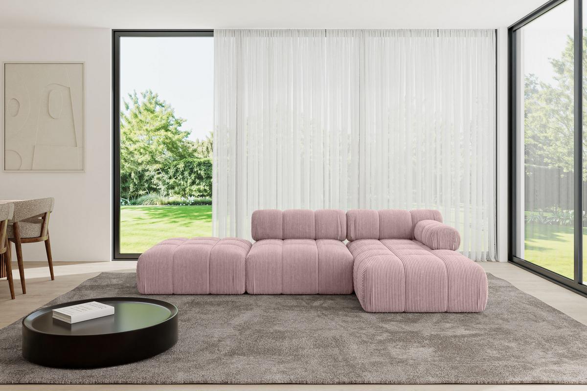 ECKSOFA modulares Sofa Lizur-L1 - 285x160x70 cm Rosa Cord - Rosa, Holzwerkstoff/Textil (285/160cm) - ALTDECOR