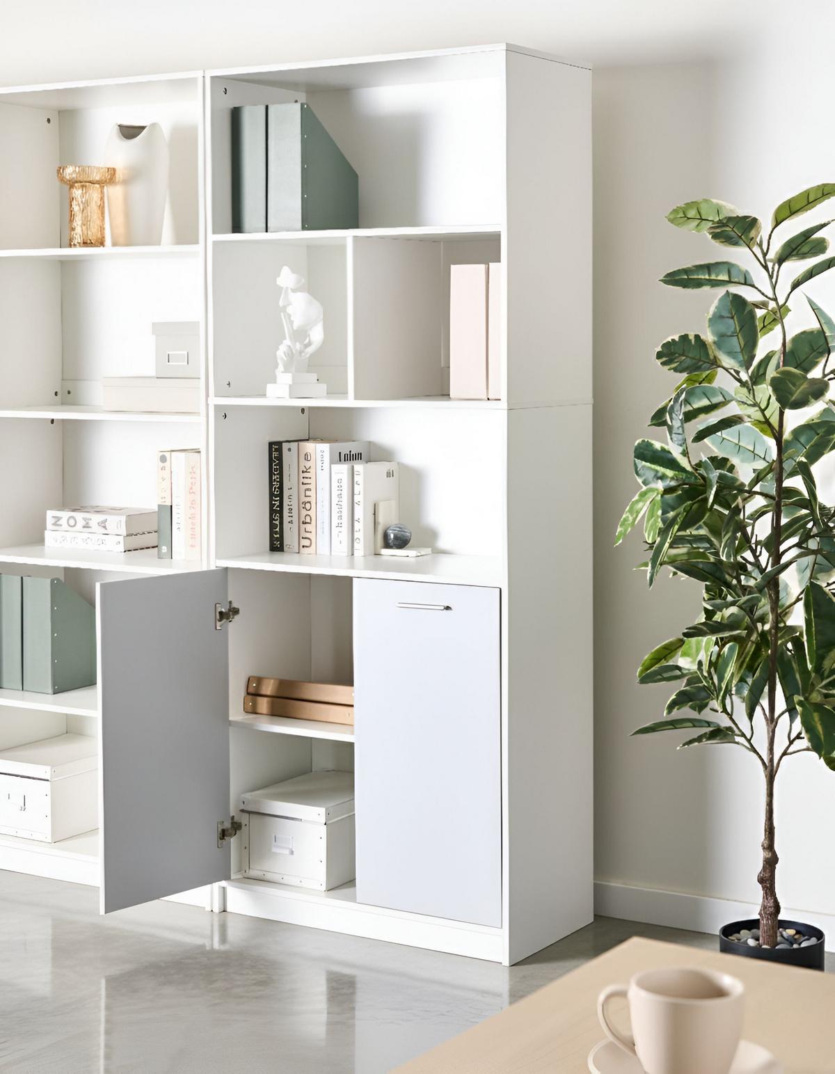 BÜCHERREGAL mit 2 Türen Grau/Weiß Zehna - Grau, Holzwerkstoff (80/197/40cm) - Beliani