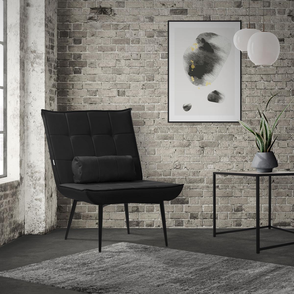 SESSEL Wohnzimmer aus Kunstleder-PU Schwarz Relaxsessel mit Lendenkissen - Schwarz, Metall (97/100/79cm) - ML-DESIGN