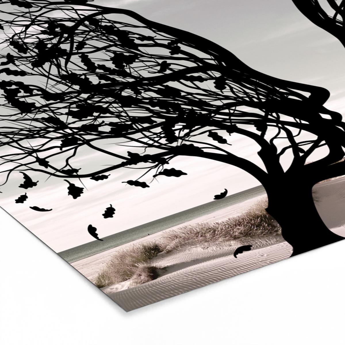 POSTER MIT RAHMEN Strand - Meer - Menschen - Baum - Moderne Kunst 120x80 cm - Hellgrau, Papier (120/80cm) - MuchoWow