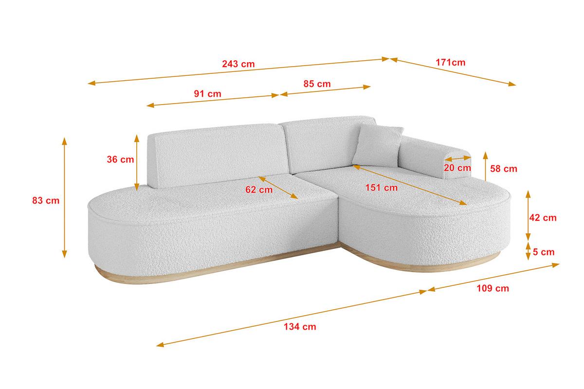 ECKSOFA Ottomane Rechts MARI-L1-v1 - 243x171x83 cm Weiß Bouclé - Weiß, Holzwerkstoff/Textil (171/243cm) - ALTDECOR