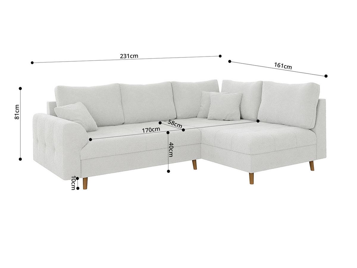ECKSOFA inkl. Hocker Henrik Weiß Boucle - Ottomane rechts - Weiß/Braun, Holz/Textil (231/161cm) - S-Style Möbel
