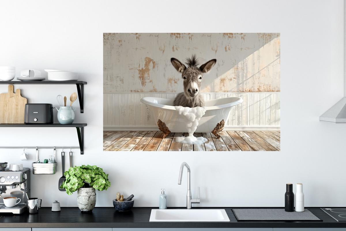 WANDTATTOO Esel - Tiere - Badewanne - Schaumstoff Wandsticker 120x80 cm - Weiß, Kunststoff (120/80/0.1cm) - MuchoWow