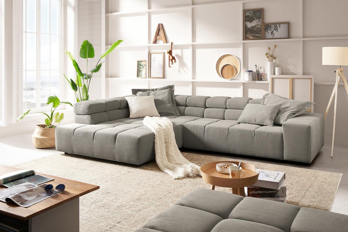 ECKSOFA NEVADA Grau Cord - Schwarz/Grau, Kunststoff/Textil (319/215cm) - KAWOLA