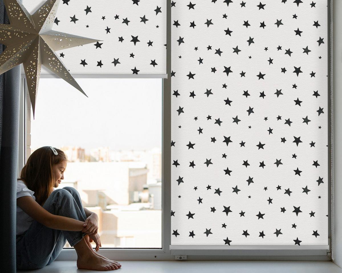 INNENROLLO - Fensterrollo - Rollo - 110x140 cm - Sterne - Schwarz, Kunststoff (110/140/0.5cm) - TULUP