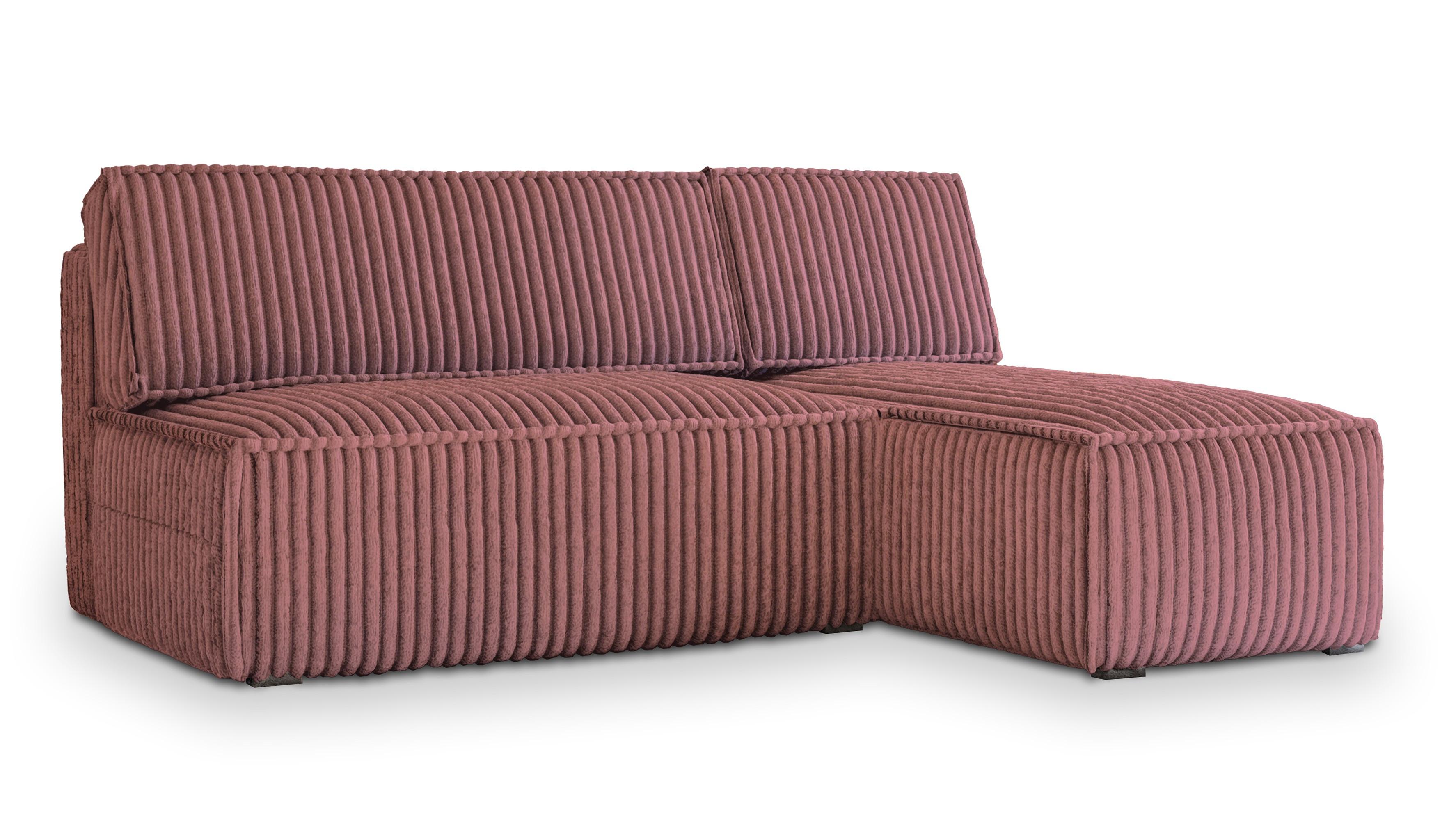 ECKSOFA BRISO T Rosa Kordstoff mit Schlaffunktion - Rosa/Grau, Holz/Kunststoff (200/140cm) - MASSENO