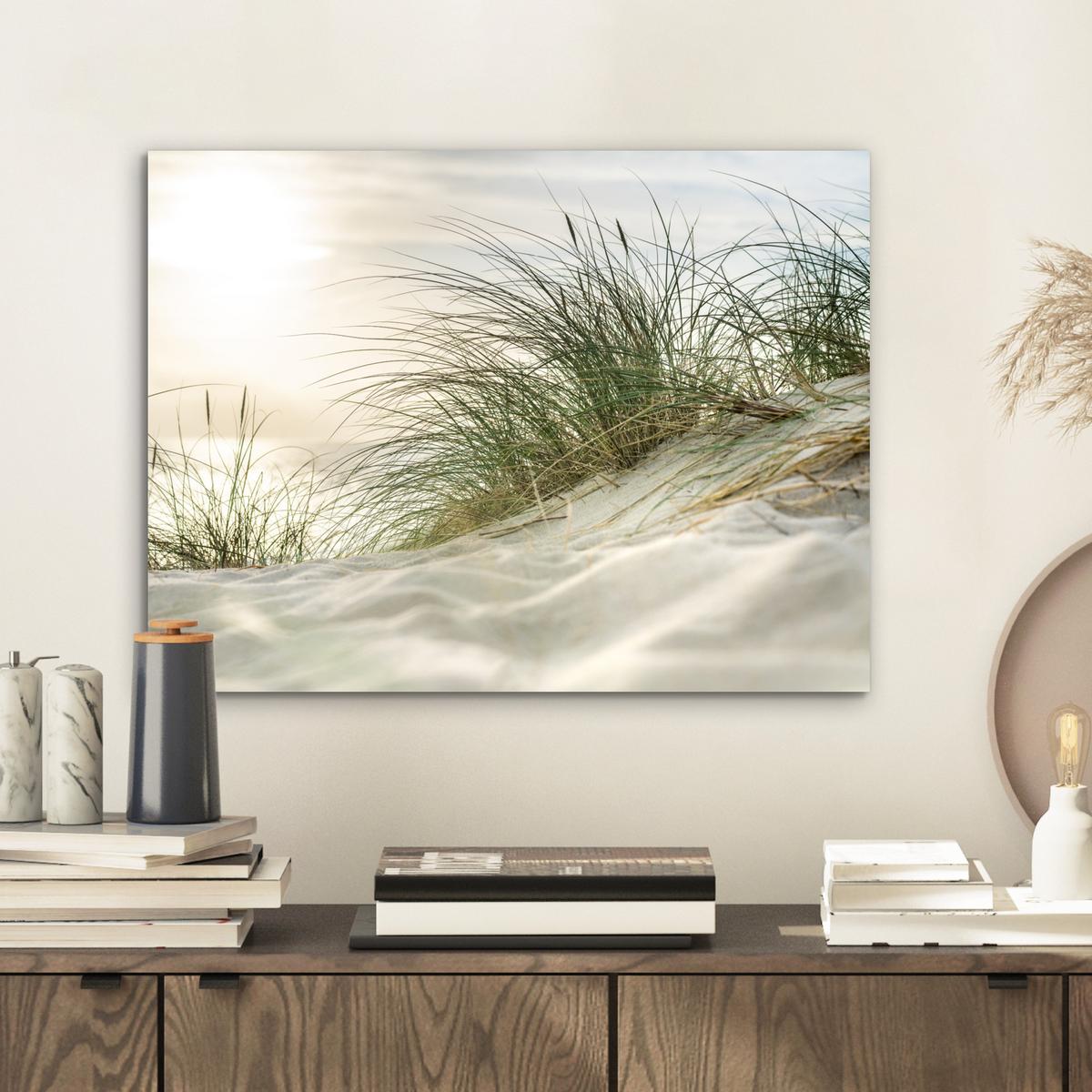 METALLBILD Dünen mit Strandhafer in der Sonne des Nationalparks Schleswig-Holsteinisches Wattenmeer 40x30 cm - Creme, Metall (40/30cm) - MuchoWow