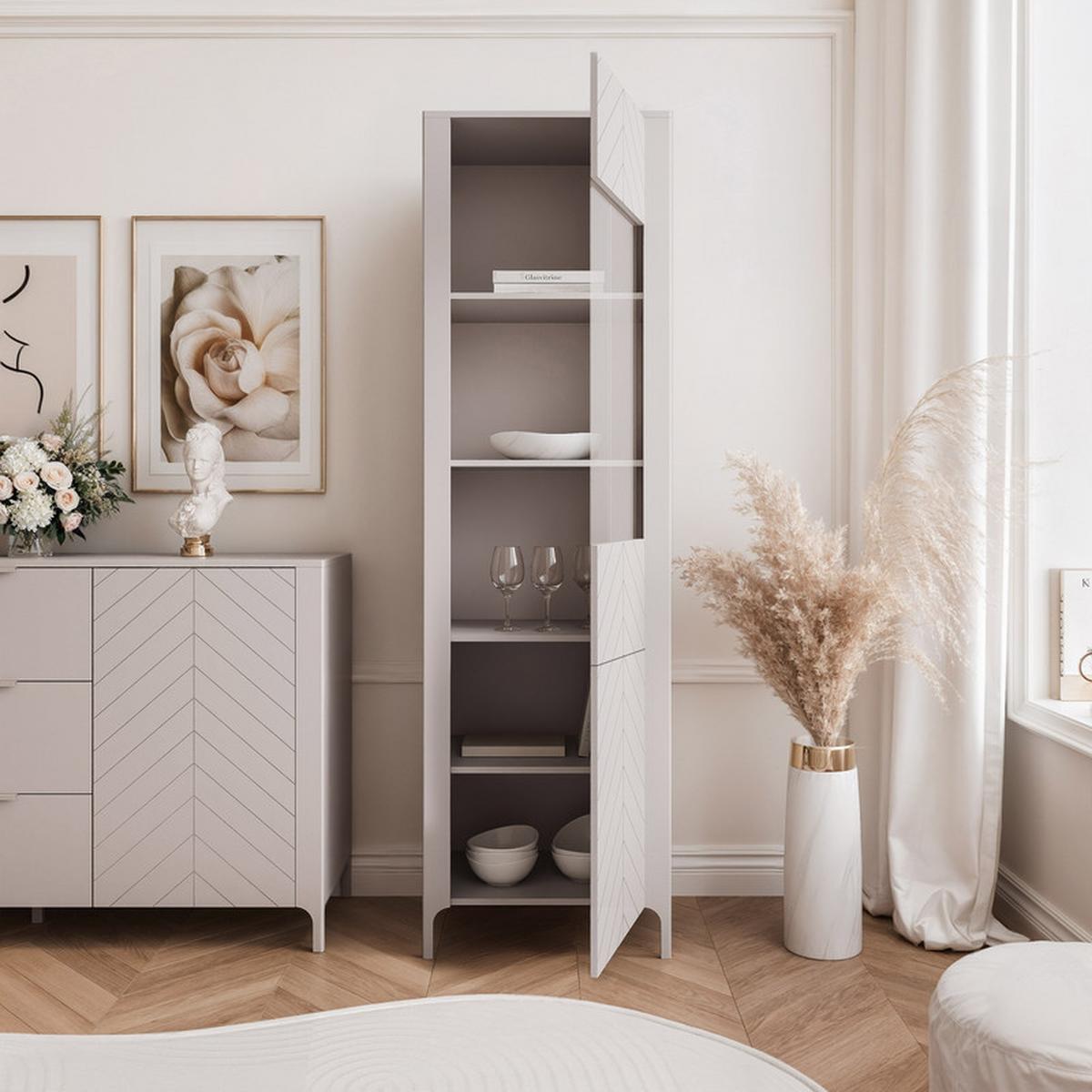 VITRINE LORIEN 59 cm Kaschmir - Kaschmir, Holzwerkstoff/Metall (59.6/197.1/40.6cm) - Idohome