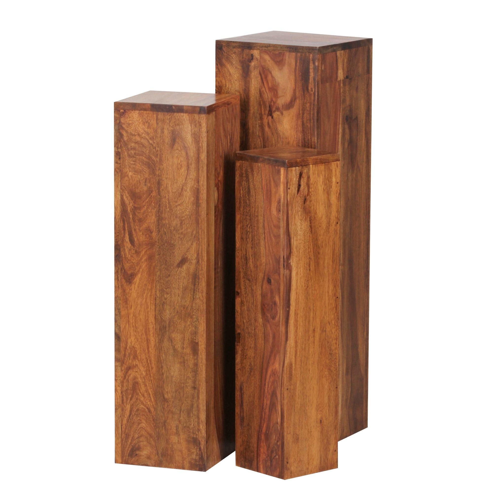 BEISTELLTISCH 3er Set Massivholz Quadratisch Modern Säulenform, Dunkelbraun 24x24x85 cm - Dunkelbraun/Braun, Holz (24/24/85cm) - KADIMA DESIGN