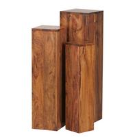 BEISTELLTISCH 3er Set Massivholz Quadratisch Modern Säulenform, Dunkelbraun 24x24x85 cm - Dunkelbraun/Braun, Holz (24/24/85cm) - KADIMA DESIGN