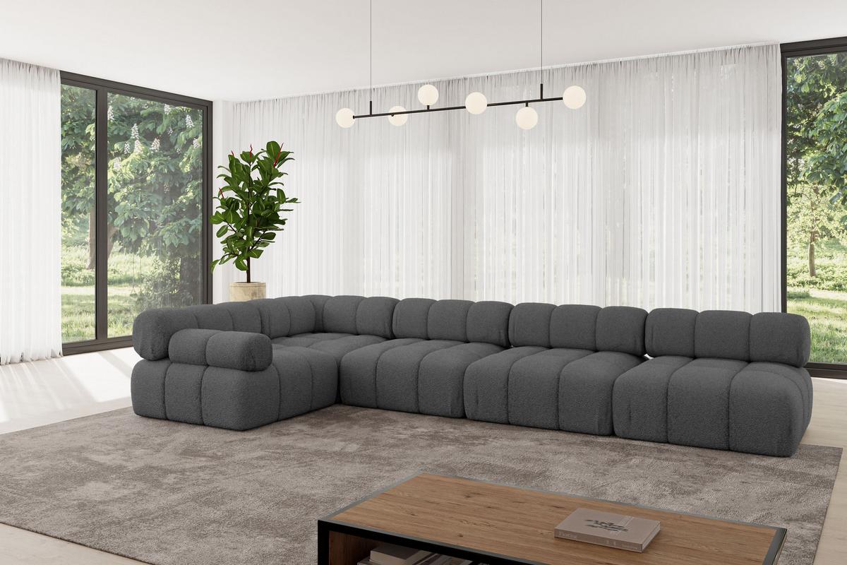 ECKSOFA modulares Sofa Mende-L3 - 380x190x70 cm Grau Bouclé - Grau, Holzwerkstoff/Textil (380/190cm) - ALTDECOR