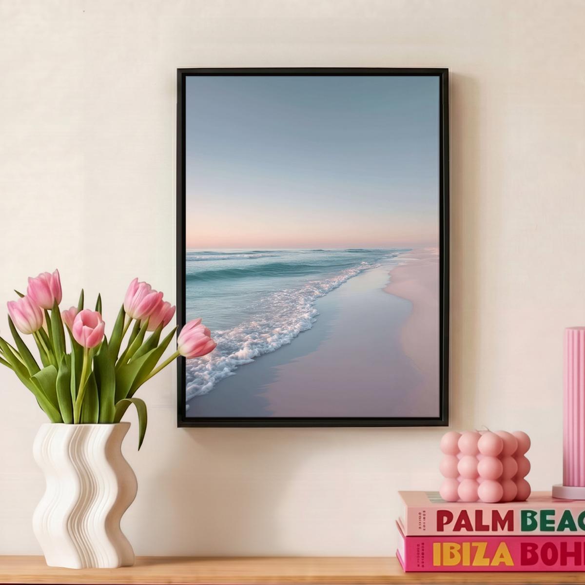 LEINWAND Bilder mit Rahmen - Küstenlinie - Pastell - Wasser - 30x40 - Pastellblau, Textil (30/40cm) - MuchoWow