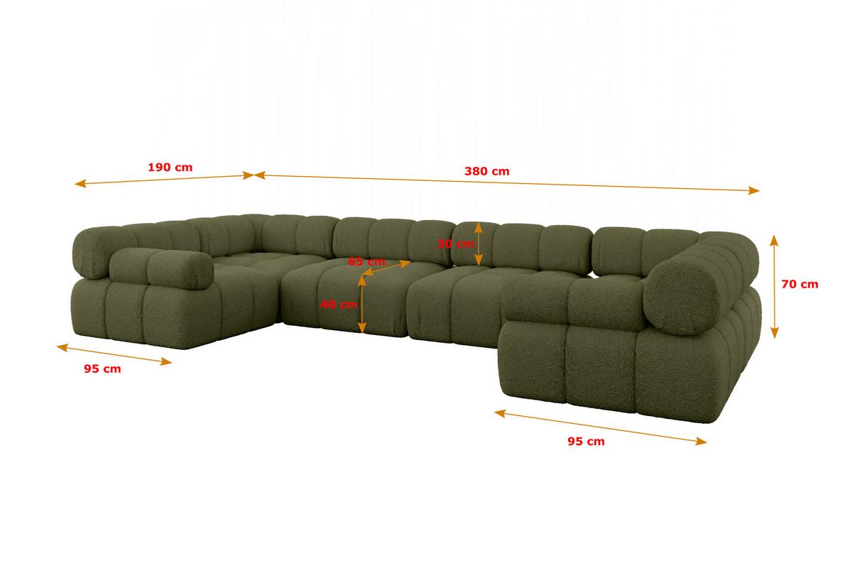 WOHNLANDSCHAFT modulares Sofa Birno-U2 - 380x190x70 cm Grün Bouclé - Grün, Holzwerkstoff/Textil (380/70/190cm) - ALTDECOR