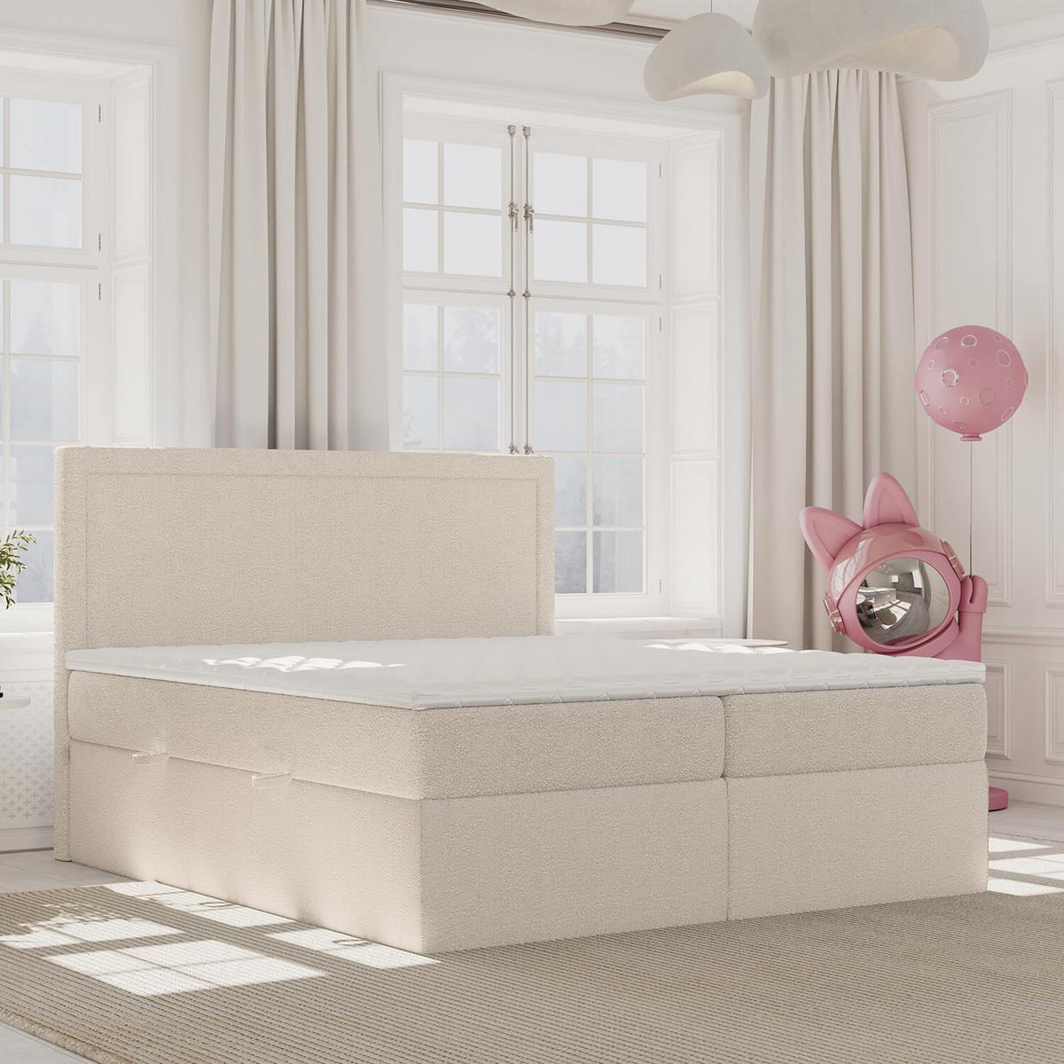 BOXBETT Jodan 120/200 cm Beige im Baloo Stoff - Beige/Schwarz, Holz/Holzwerkstoff (120/200cm) - AltaBeds