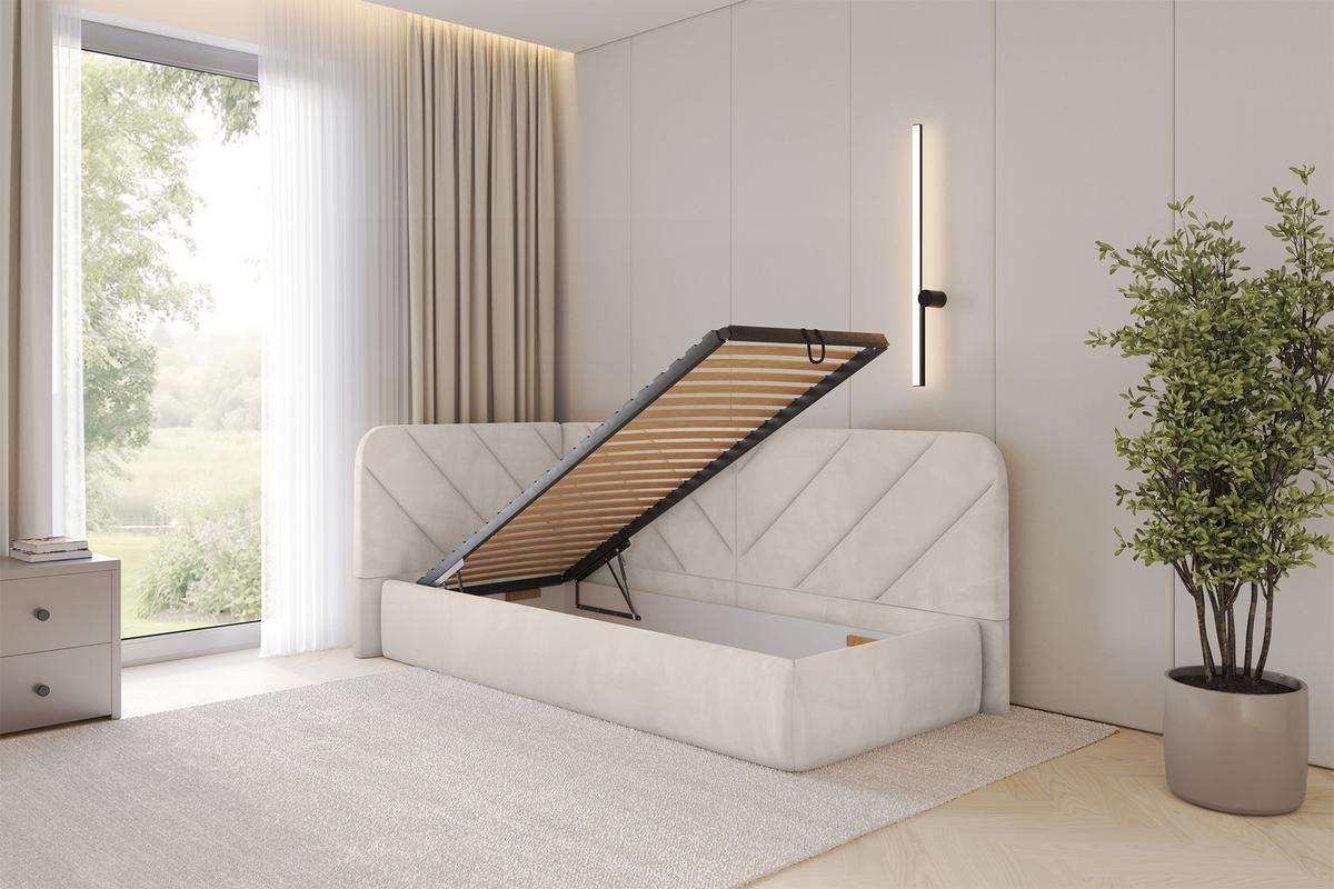 EINZELLBETT Jugendbett mit Bettkasten und Matratze H3/H4, Rechts - FIKY 90x200 Beige - Sandfarben, Holzwerkstoff/Textil (90/200cm) - ALTDECOR