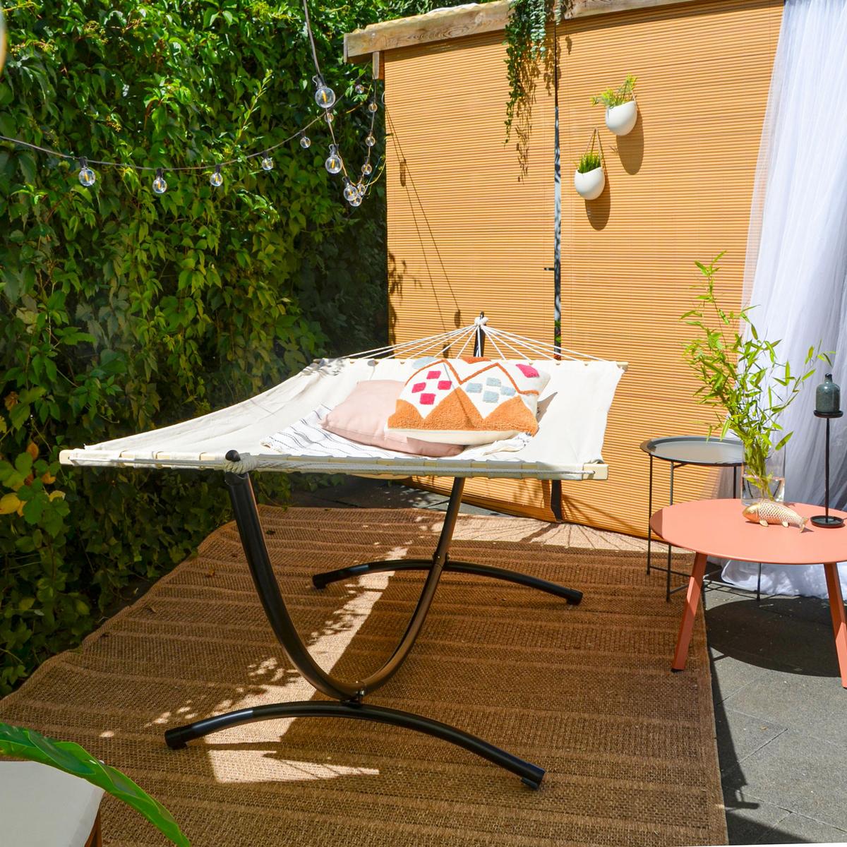 DOPPEL-HÄNGEMATTE mit Gestell bis 120kg, 200/120cm, Beige - Beige, Metall (100/90/300cm) - Amanka