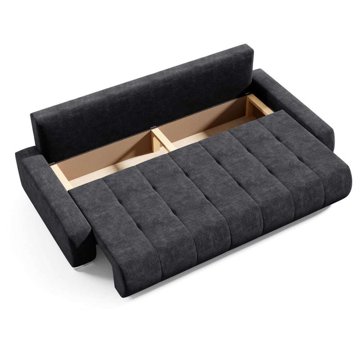 SCHLAFSOFA Draco 3-Sitzer, mit Bettkasten, Anthrazit - Anthrazit, Textil (240/85/110cm) - Beautysofa