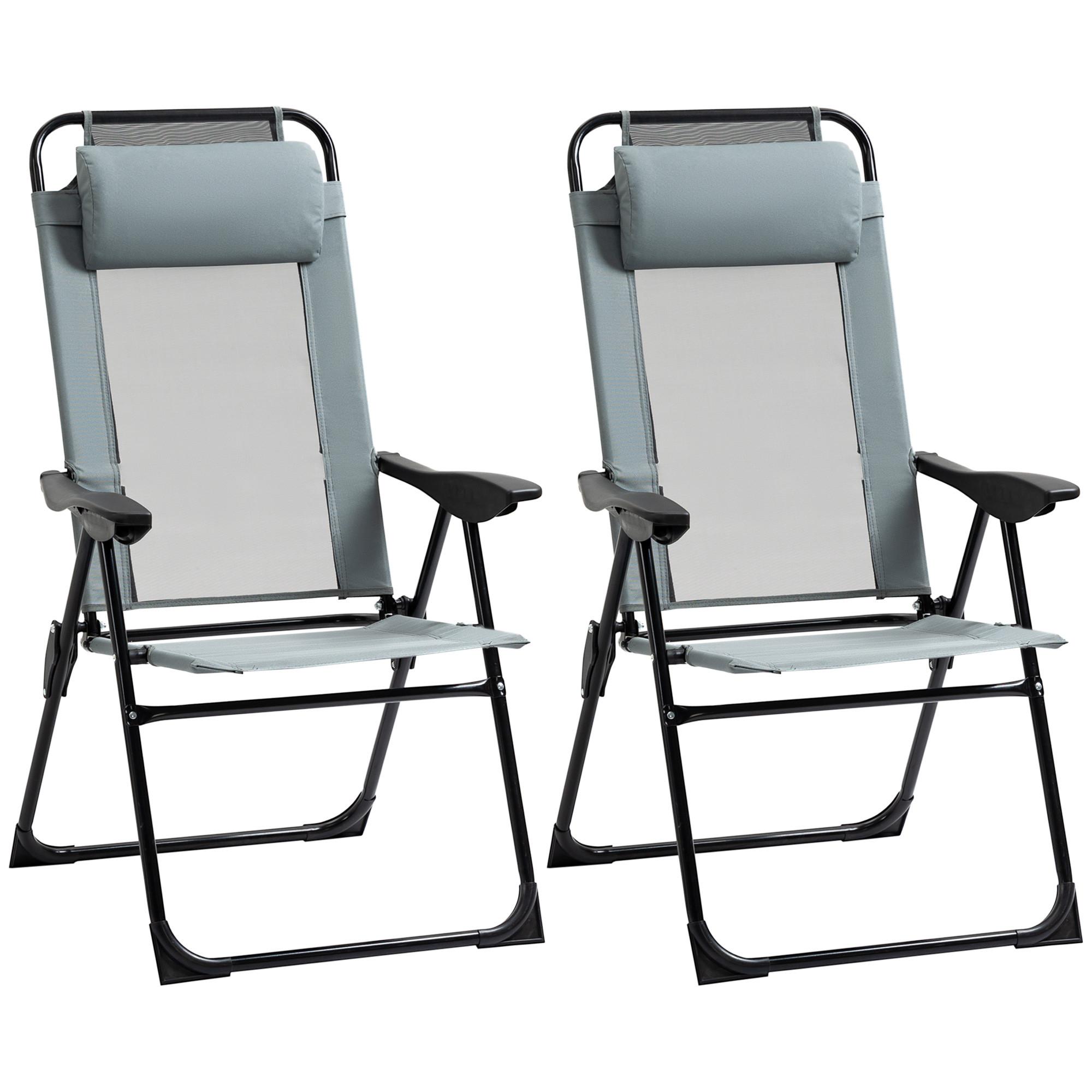 KLAPPSTUHL mit verstellbarer Rückenlehne Armlehne, 2er-Set, Stahl, Oxford, Grau - Grau, Metall (70/109/62cm) - Outsunny