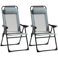 KLAPPSTUHL mit verstellbarer Rückenlehne Armlehne, 2er-Set, Stahl, Oxford, Grau - Grau, Metall (70/109/62cm) - Outsunny