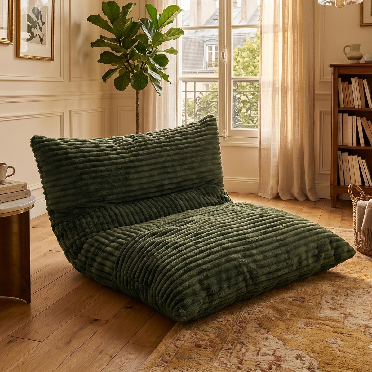 SITZSACK XXL 3-IN-1 aus Kordsamt als Sessel, Sofa und Bett - Grün, Textil (180/25/125cm) - Urban Meuble