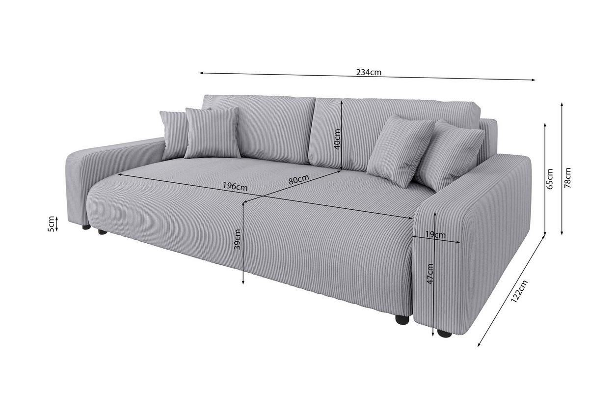 BIGSOFA Emma Hellgrau Cord - Hellgrau/Schwarz, Holz/Kunststoff (234/78/122cm) - S-Style Möbel