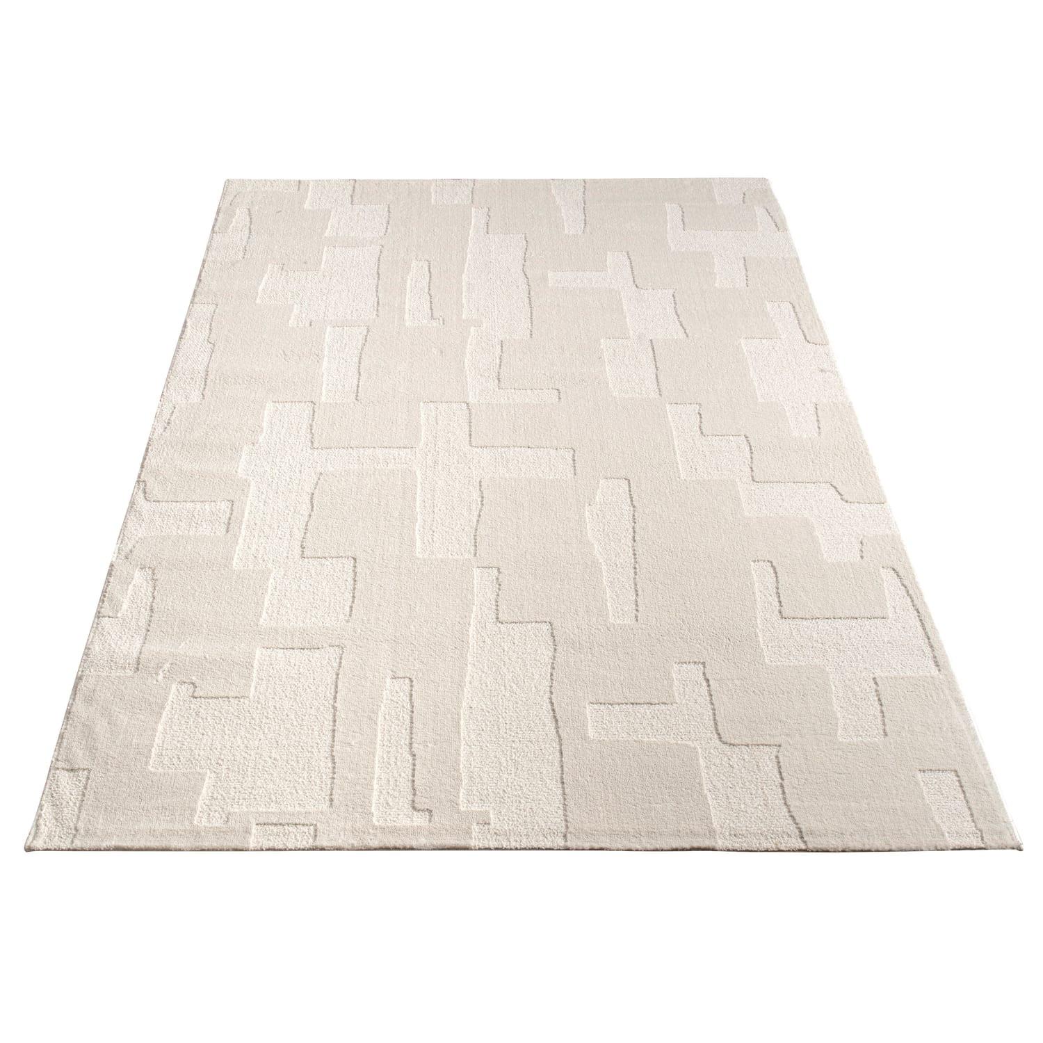 KURZFLORTEPPICH, mit Struktur, aus Polyester, Florhöhe 10 mm, Creme, 120 x 170 cm - Beige, Textil (170/120cm) - KADIMA DESIGN
