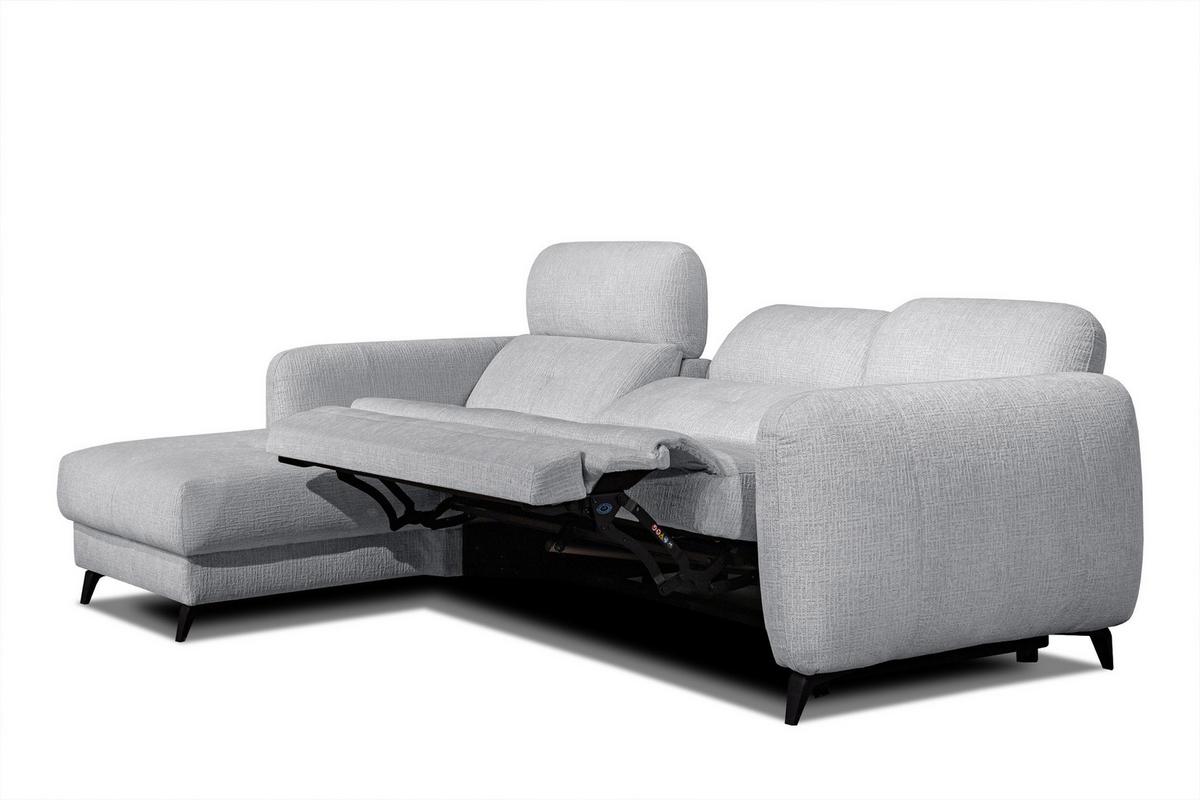 ECKSOFA SVEN 3-Sitzer, 1 Relax XL, verstellbare Kopfstützen, hellgrau - Hellgrau/Schwarz, Holzwerkstoff/Textil (256/163cm) - Wozimo