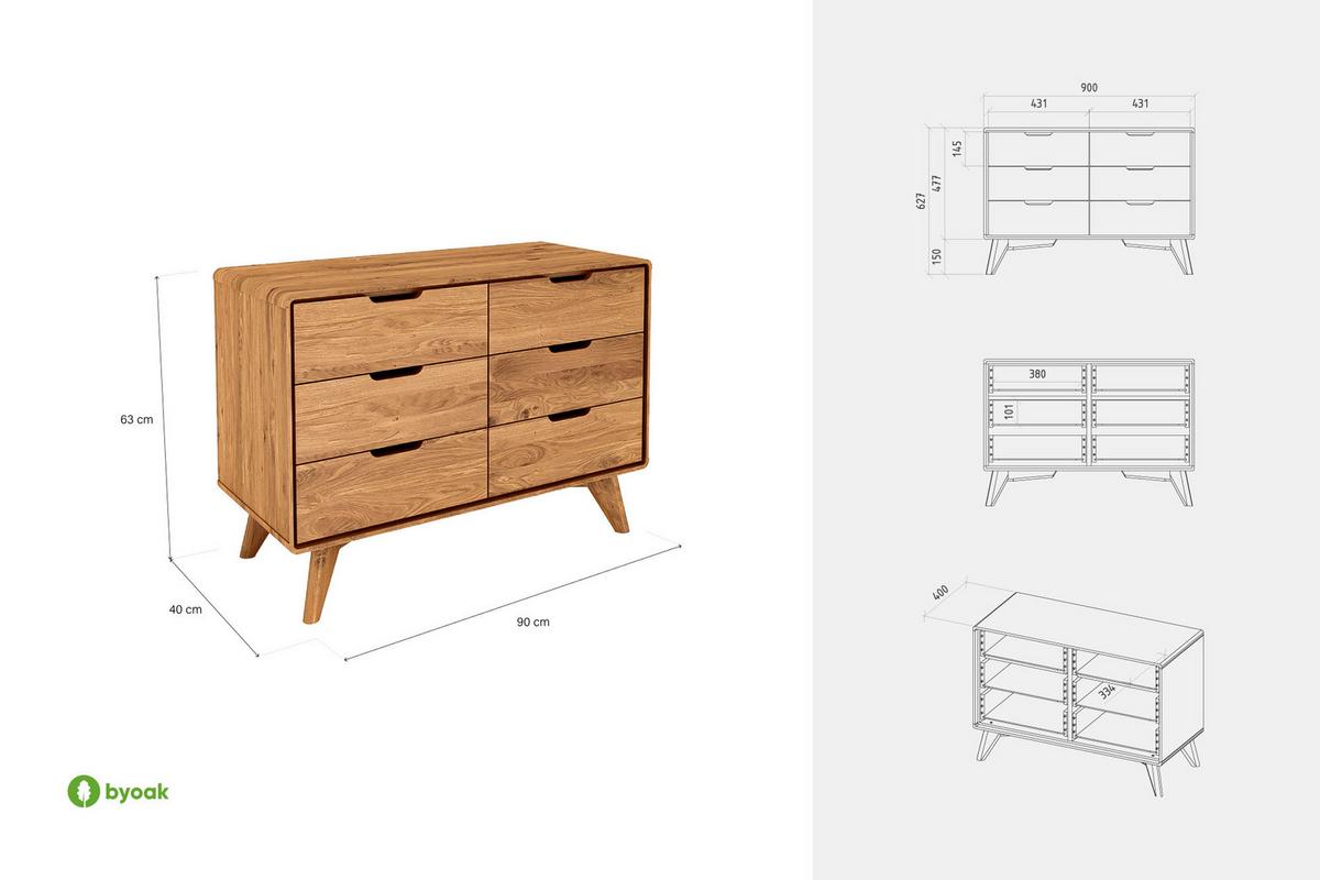 KOMMODE GREG Wildeiche - Wildeiche, Holz (90/63/40cm) - byoak
