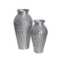 VASEN 2er-Set MANTOVA, Aluminium, handgefertigt, Silber, Ø 26 x 51 cm - Silberfarben, Metall (51cm) - KADIMA DESIGN