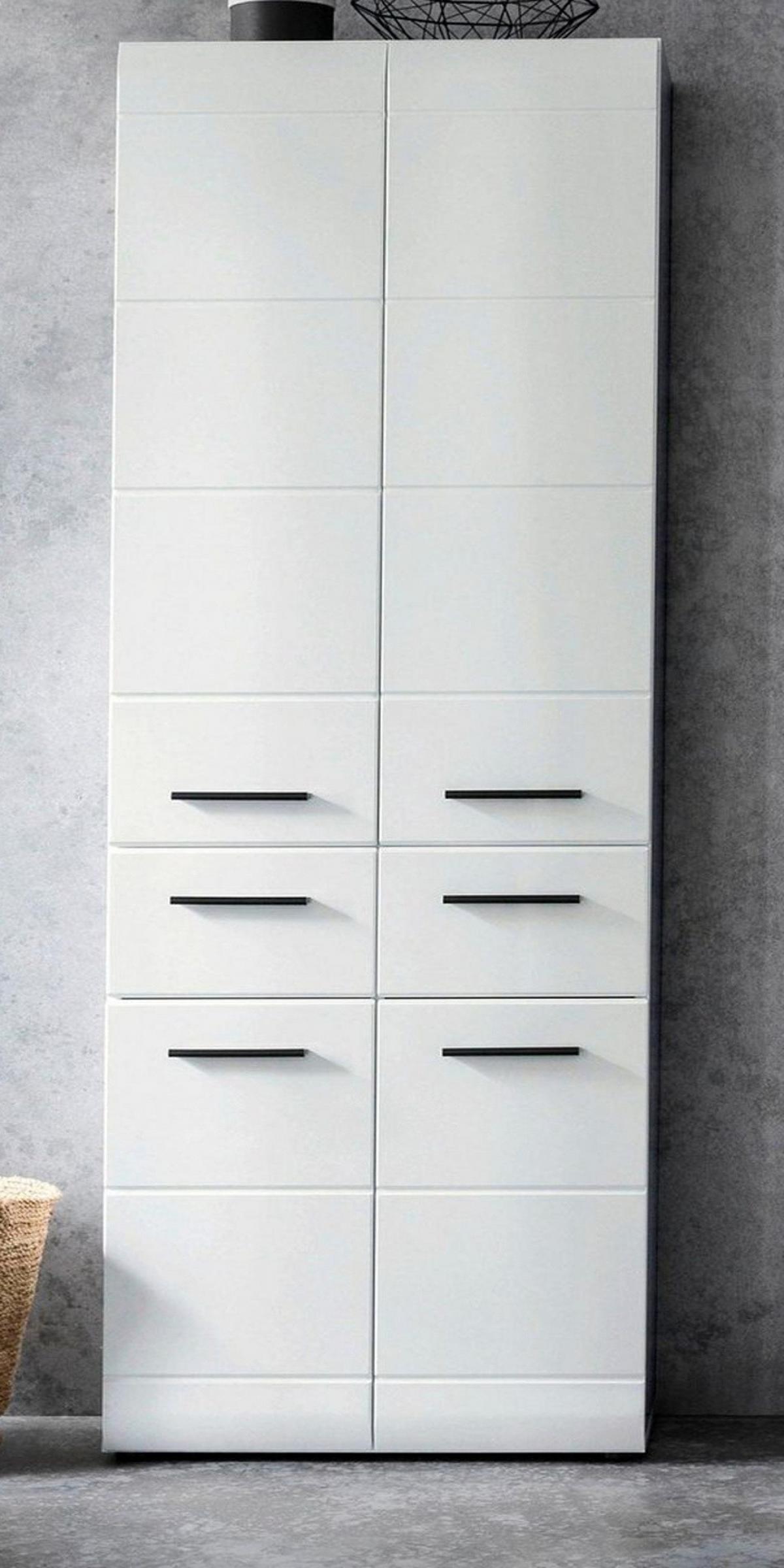 HOCHSCHRANK weiß Hochglanz 60 cm, Badschrank mit viel Stauraum - Weiß Hochglanz/Schwarz, Holzwerkstoff/Kunststoff (60/182/31cm) - Top.Furn