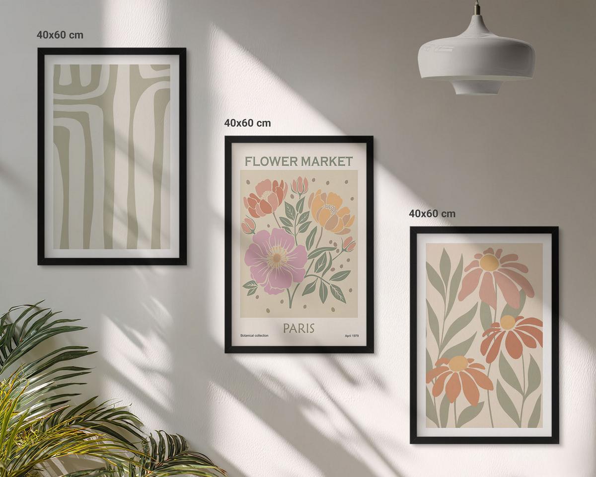 BILDER SET 3er Set - 40x60 cm Schwarzer Rahmen - Botanische Motive, Pariser Minimalismus - Schwarz, Kunststoff (40/60cm) - TULUP
