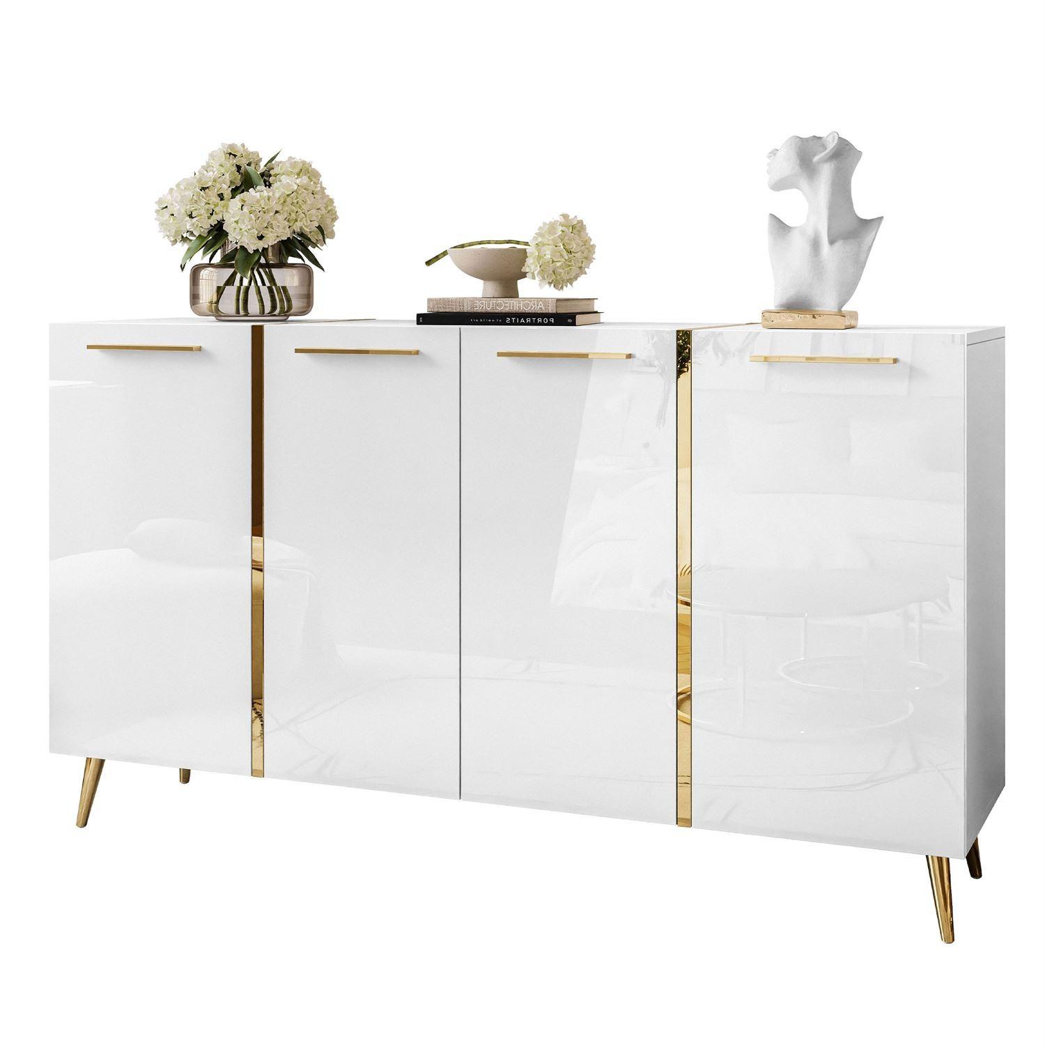 SIDEBOARD ONYX 4T 158 CM AUF GOLDENEN BEINEN - Weiß, Holzwerkstoff (158/88/41cm) - Lookway